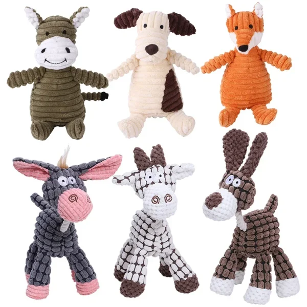 Plush Dog Toy Animal Shapes Bite Resistant, Squeaky, Corduroy