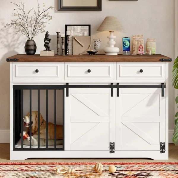 55.1" Furniture Style Dog Crate/Kennel with 3 Storage Drawers