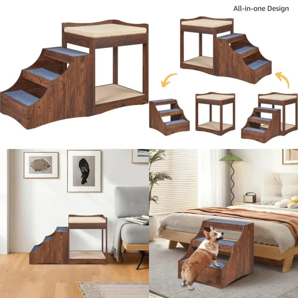 unipaws Pet Bunk Bed with Removable Step for Dogs and Cats